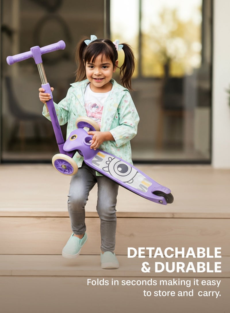BAYBEE Skaterz Kick Scooter for Kids | 3 Wheel Kids Scooter with 3 Height Adjustable, LED Lights & Music | Skate Scooters Upto 50Kgs Weight Capacity | Runner Scooters for Kid 3 to 8 Years Purple - Image 5