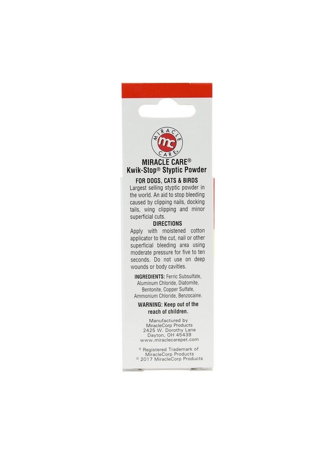 MIRACLE CARE - Kwik Stop Styptic Powder For Dogs, Cats, And Birds, FastActing Blood Stop Powder For Pets, Quick Stop Bleeding Powder For Dog Nail Clipping And Minor Cuts, 0.5 Oz. - Image 1