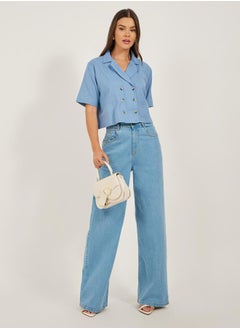 Styli Solid Notch Lapel Double Breasted Crop Top  - Image 2