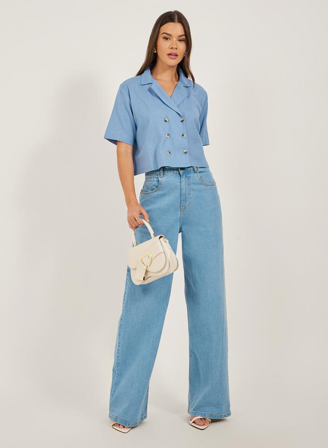 Styli Solid Notch Lapel Double Breasted Crop Top  - Image 2