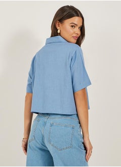 Styli Solid Notch Lapel Double Breasted Crop Top  - Image 5
