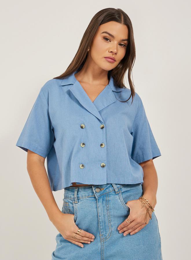 Styli Solid Notch Lapel Double Breasted Crop Top  - Image 3