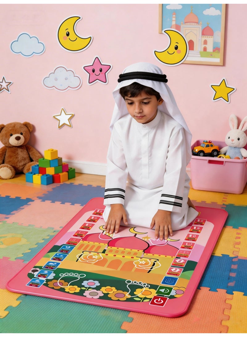 Zisheng Kids Prayer Mat with Music & Compass – Ramadan Gift for Children 110x70 cm (Pink) - Image 1