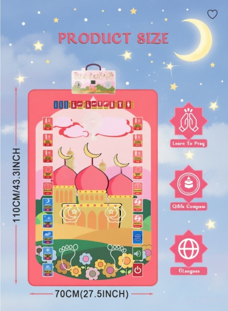 Zisheng Kids Prayer Mat with Music & Compass – Ramadan Gift for Children 110x70 cm (Pink) - Image 2