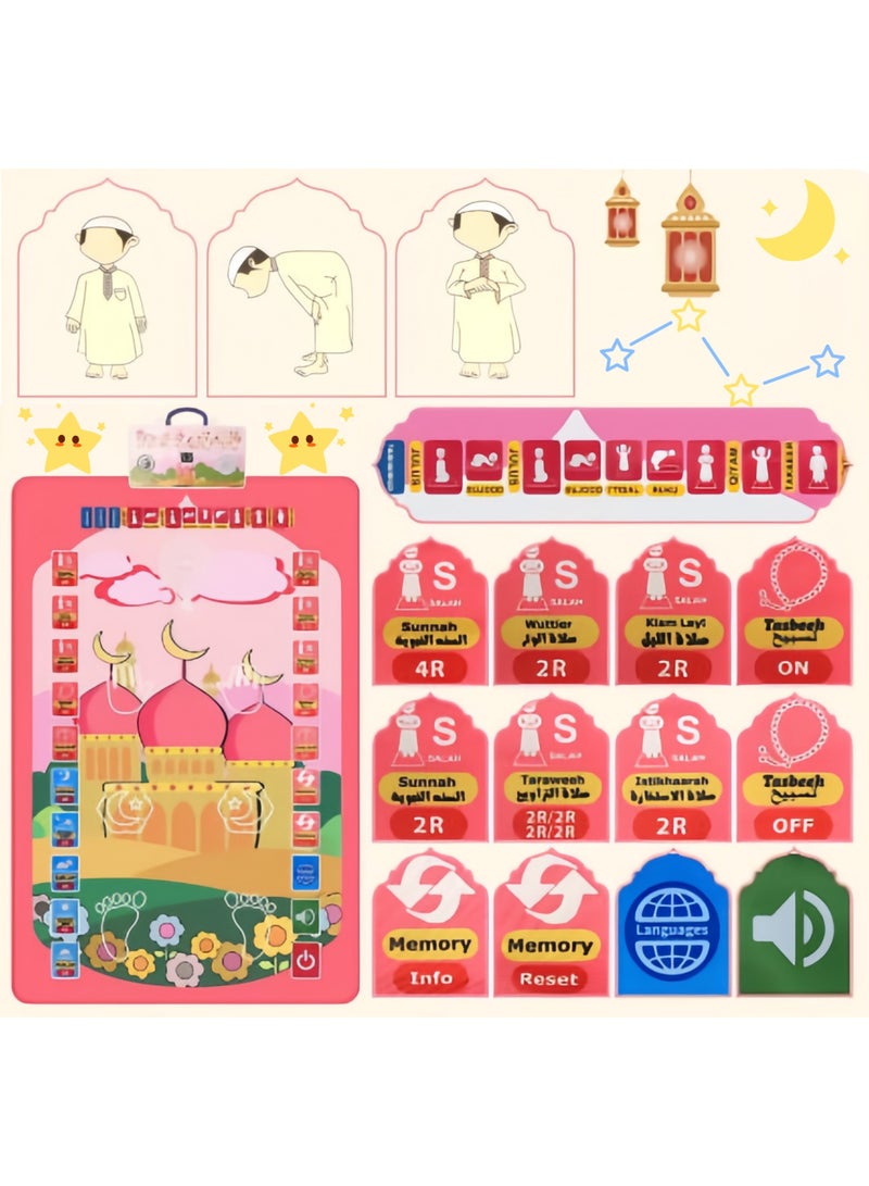 Zisheng Kids Prayer Mat with Music & Compass – Ramadan Gift for Children 110x70 cm (Pink) - Image 3