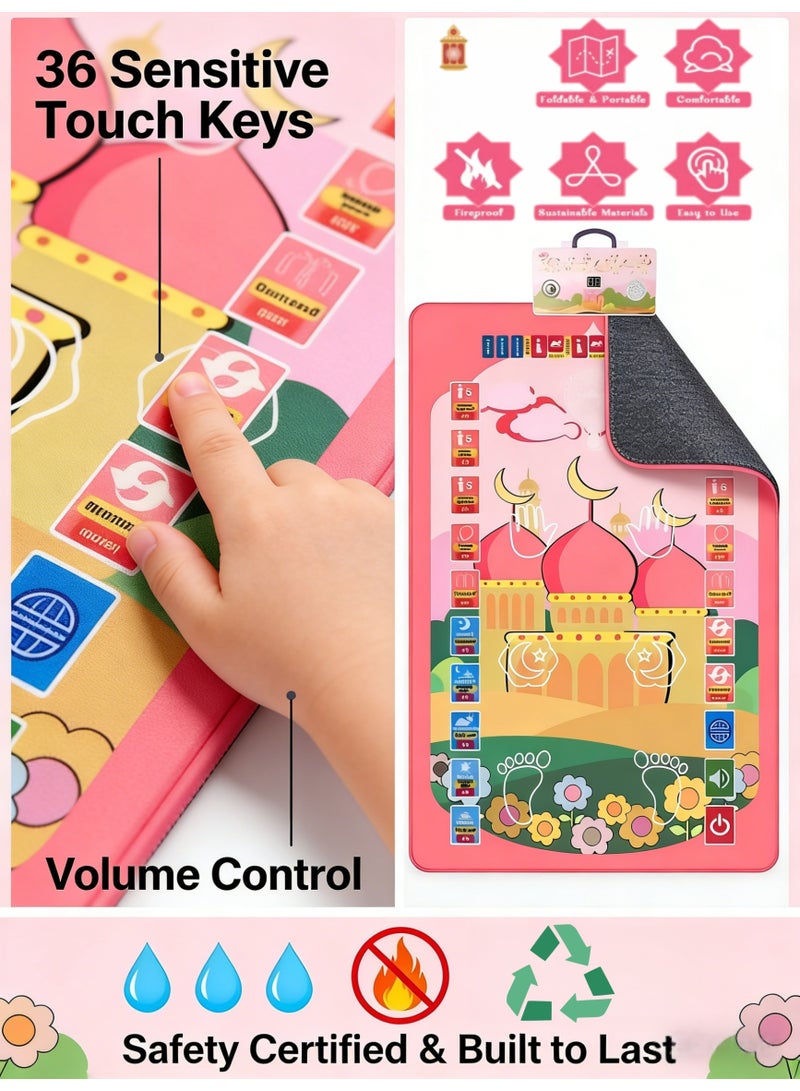 Zisheng Kids Prayer Mat with Music & Compass – Ramadan Gift for Children 110x70 cm (Pink) - Image 4