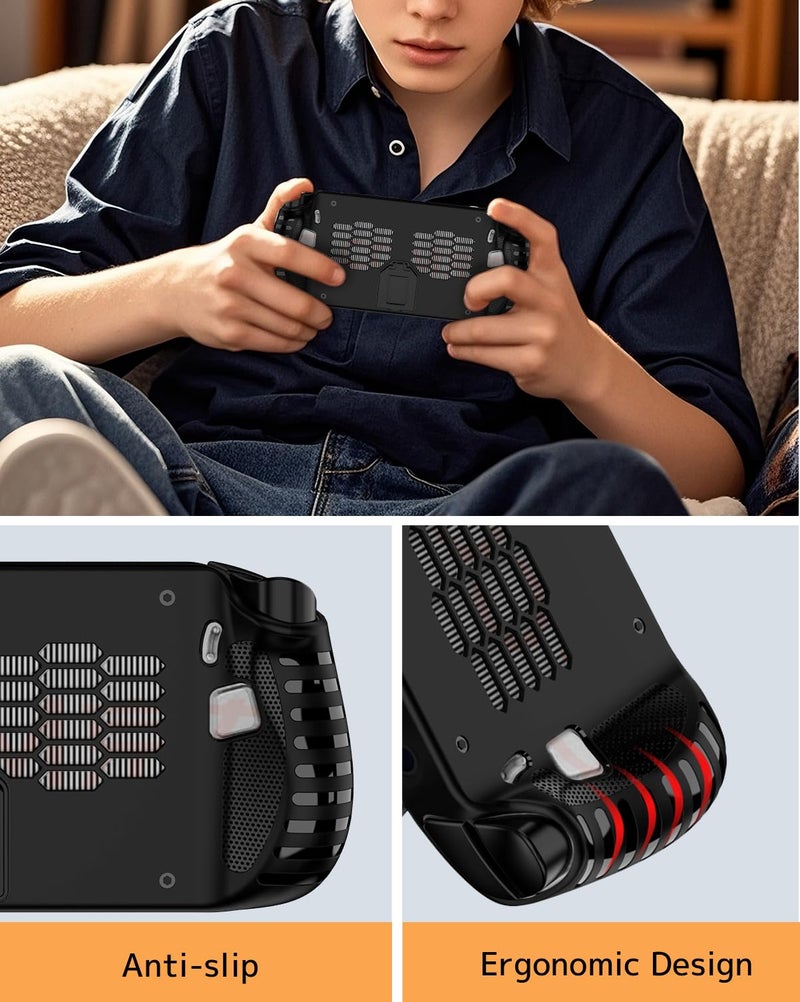 NINKI Silicone Skin for Lenovo Legion GO S Case with Stand 2025,Shockproof Anti-Scratch Non-Slip Grip Wrap Protective TPU Silicone Protector Cover for Lenovo Legion GO S 2025 Case with Kickstand Black - Image 5