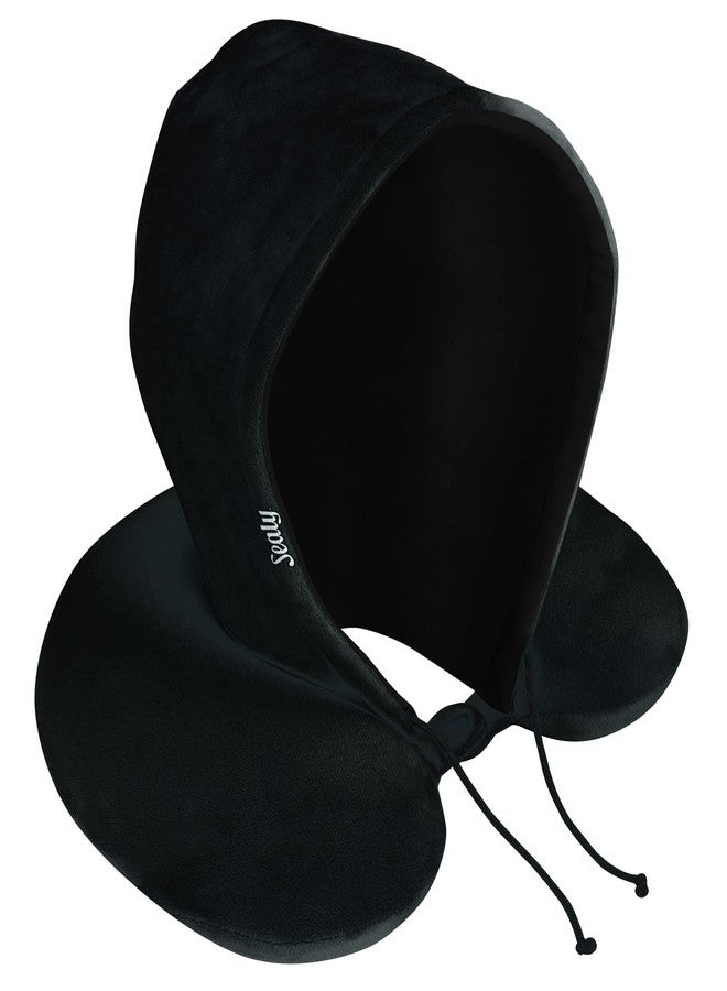 Sealy SL11031 Hoodie Travel Pillow with Soft Memory Foam, Sun/Light Blocker, Privacy & Comfort, Contoured Support, Ultimate Relaxation for Flights, Road Trips, or Your Home, Black - Image 1