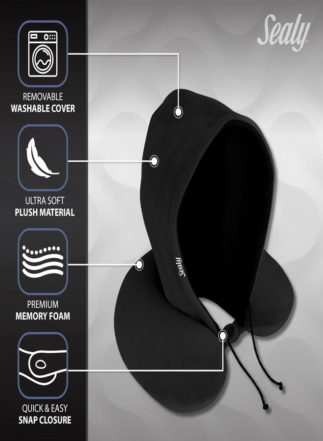 Sealy SL11031 Hoodie Travel Pillow with Soft Memory Foam, Sun/Light Blocker, Privacy & Comfort, Contoured Support, Ultimate Relaxation for Flights, Road Trips, or Your Home, Black - Image 5