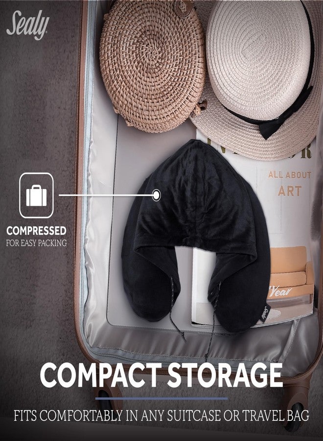 Sealy SL11031 Hoodie Travel Pillow with Soft Memory Foam, Sun/Light Blocker, Privacy & Comfort, Contoured Support, Ultimate Relaxation for Flights, Road Trips, or Your Home, Black - Image 4