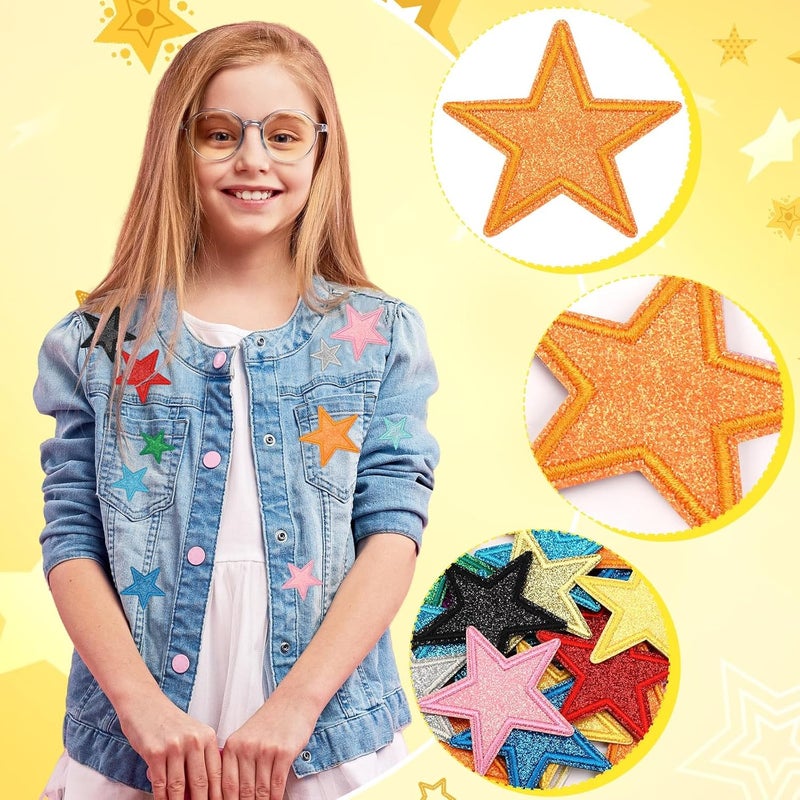 Augsun 36pcs Glitter Star Iron on Patches Clothing Embroidered Colorful Shiny Star Sew on Patches Applique Repair Patch ﻿DIY Crafts for Clothing Jacket Jeans Pants Dress Backpack Hat Decorations - Image 5
