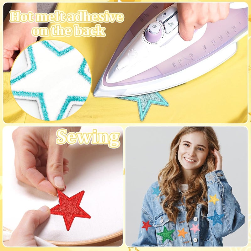 Augsun 36pcs Glitter Star Iron on Patches Clothing Embroidered Colorful Shiny Star Sew on Patches Applique Repair Patch ﻿DIY Crafts for Clothing Jacket Jeans Pants Dress Backpack Hat Decorations - Image 4