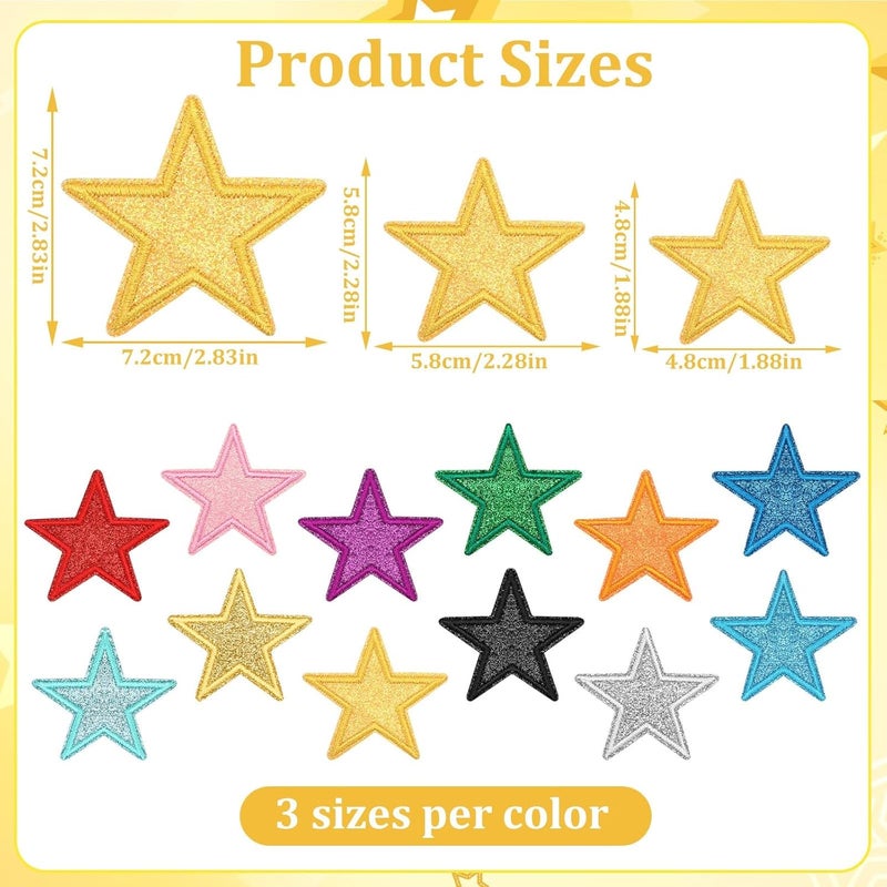 Augsun 36pcs Glitter Star Iron on Patches Clothing Embroidered Colorful Shiny Star Sew on Patches Applique Repair Patch ﻿DIY Crafts for Clothing Jacket Jeans Pants Dress Backpack Hat Decorations - Image 2