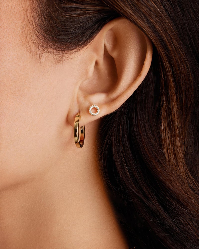 PAVOI CZ Stud Earrings: 14K Gold Plated Dainty Mini Halo Stud Earrings (Rose) - Image 2