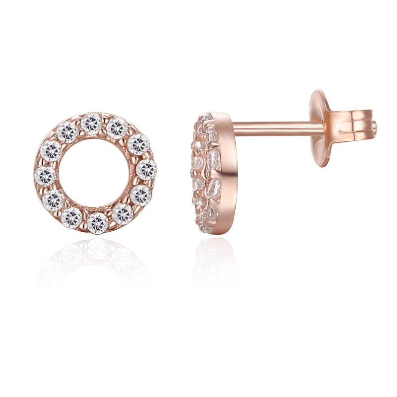 PAVOI CZ Stud Earrings: 14K Gold Plated Dainty Mini Halo Stud Earrings (Rose) - Image 5