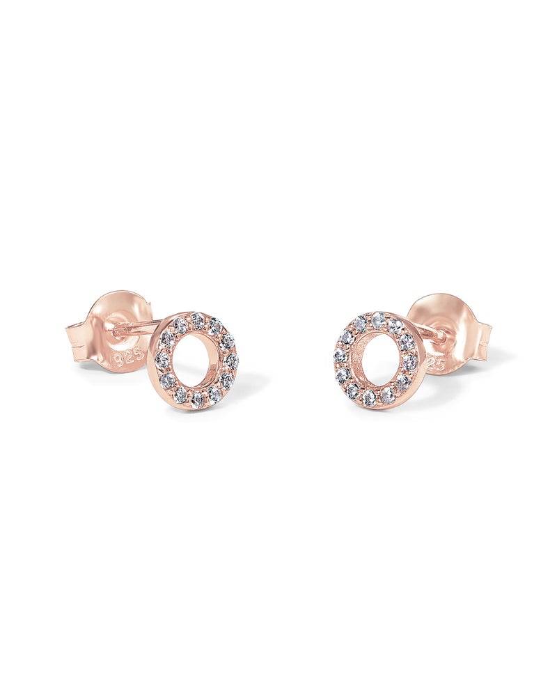 PAVOI CZ Stud Earrings: 14K Gold Plated Dainty Mini Halo Stud Earrings (Rose) - Image 3