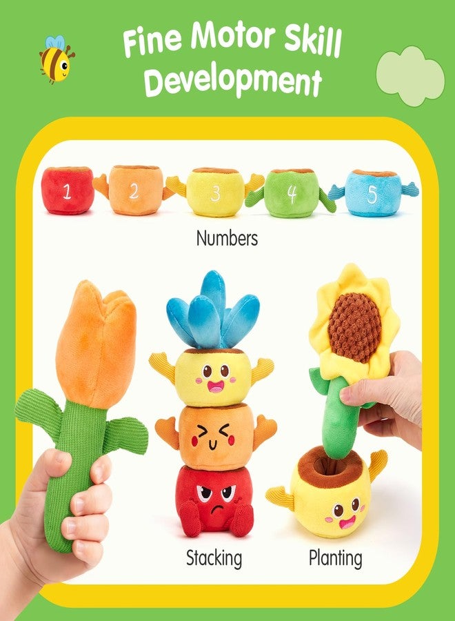 hahaland Montessori Toys for 1 Year Old Boy Girl Gift - 10 in 1 Plush Garden Stacking Toys for Toddlers 1-3 with Color Matching & Planting Play - Fine Motor, Sensory & Emotional Development Toy - Image 4