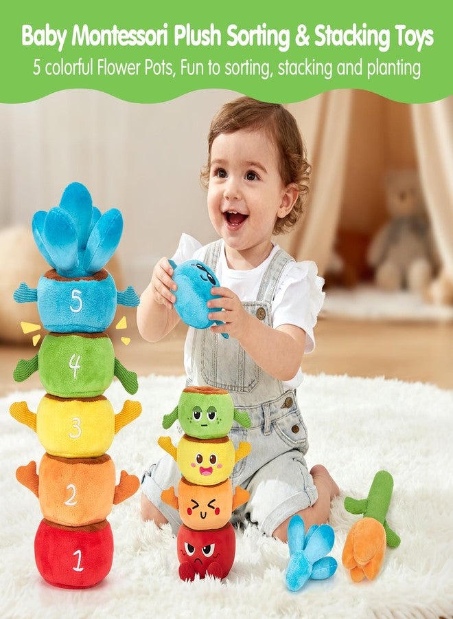 hahaland Montessori Toys for 1 Year Old Boy Girl Gift - 10 in 1 Plush Garden Stacking Toys for Toddlers 1-3 with Color Matching & Planting Play - Fine Motor, Sensory & Emotional Development Toy - Image 2