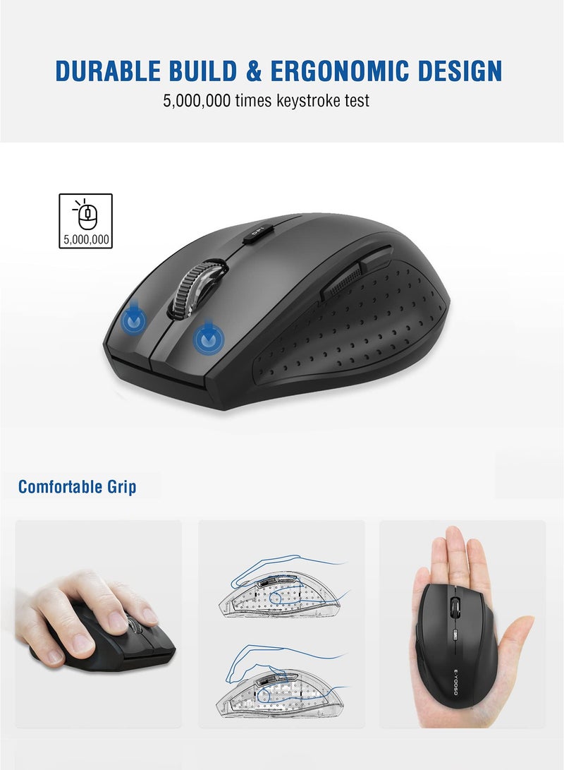 E-YOOSO E-1010 2.4G Wireless Mouse - 18-Month Battery Life, 4800 DPI, 6 Button Ergonomic Design - Ideal for Work, Gaming, and Productivity (Black) - Image 4