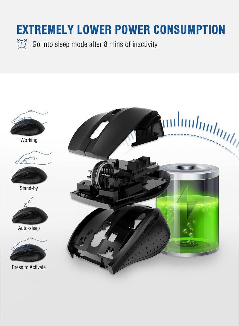 E-YOOSO E-1010 2.4G Wireless Mouse - 18-Month Battery Life, 4800 DPI, 6 Button Ergonomic Design - Ideal for Work, Gaming, and Productivity (Black) - Image 5