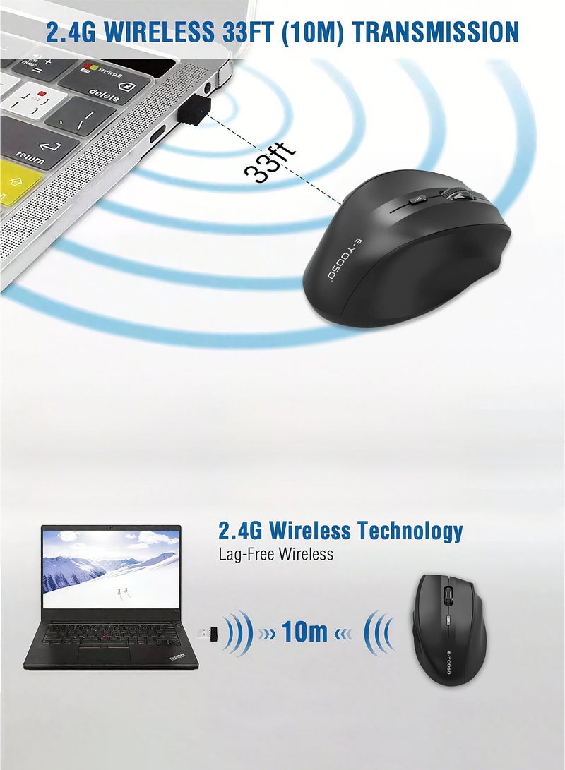 E-YOOSO E-1010 2.4G Wireless Mouse - 18-Month Battery Life, 4800 DPI, 6 Button Ergonomic Design - Ideal for Work, Gaming, and Productivity (Black) - Image 3