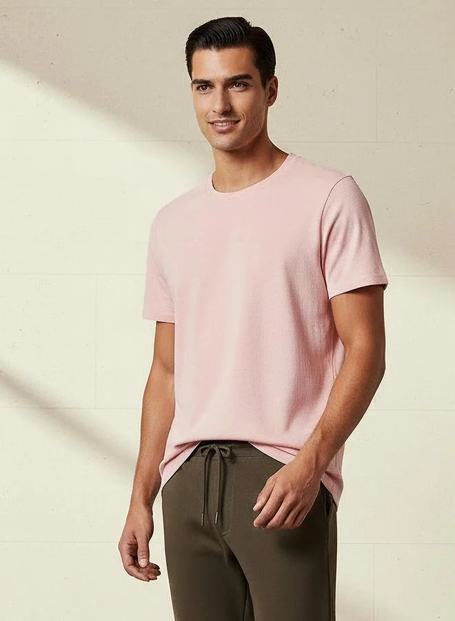 Iconic Iconic Men Slim Fit Crew Neck Short Sleeves Popcorn Textured T-shirt
