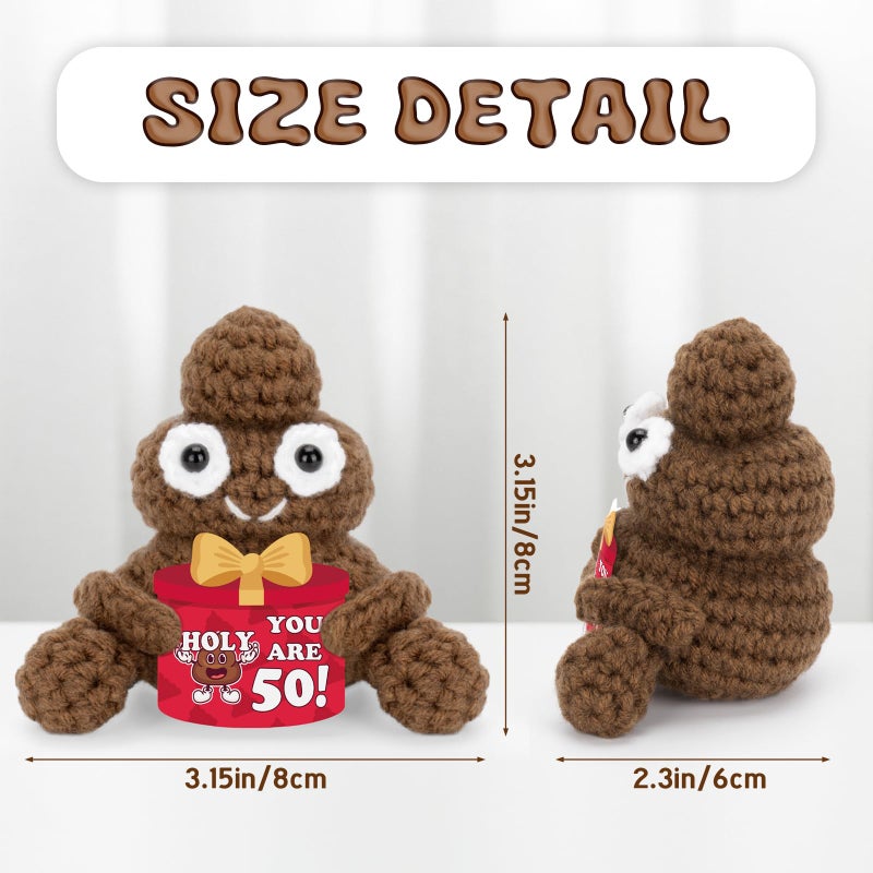A AIFAMY Inspirational Birthday Gifts for Women Men 40th 50th 60th, Positive Poo Funny Crochet Poo Doll for Men Women Best Friend Gag Gifts Party Decorations (50th Birthday) - Image 3
