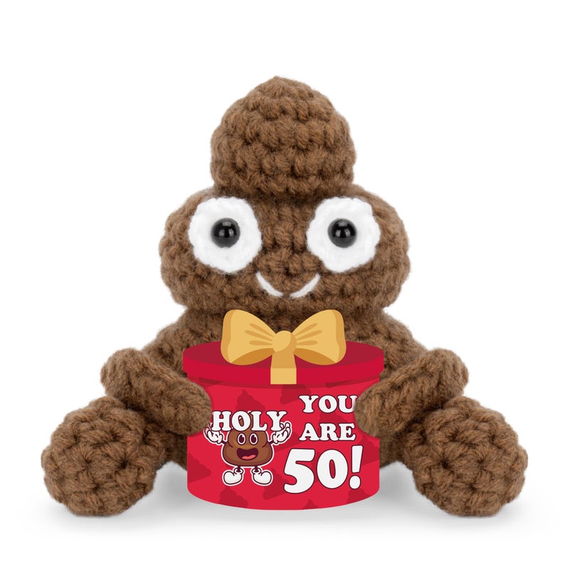 A AIFAMY Inspirational Birthday Gifts for Women Men 40th 50th 60th, Positive Poo Funny Crochet Poo Doll for Men Women Best Friend Gag Gifts Party Decorations (50th Birthday) - Image 1