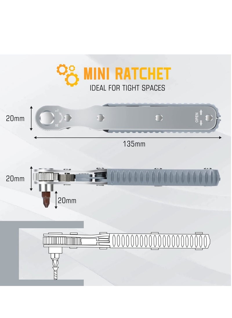Y&D - SYOSI 1/4-Inch Drive Mini Ratchet Screwdriver Set, 90 Degree Offset High Torque Low Profile Angled TorqueRight Angle EDC Tool with 4 Multifunctional Drill Bits - Image 1