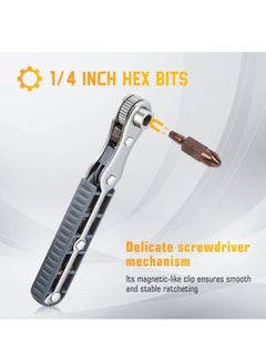 Y&D SYOSI 1/4-Inch Drive Mini Ratchet Screwdriver Set, 90 Degree Offset High Torque Low Profile Angled TorqueRight Angle EDC Tool with 4 Multifunctional Drill Bits  - Image 3