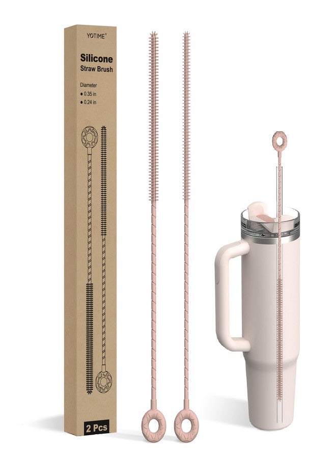 YOTIME Silicone Straw Cleaner Brush, 2 Pcs Reusable Straw Brush(6mm+9mm) for Cleaning Narrow & Wide Straws, Tumblers, Pink - Image 1