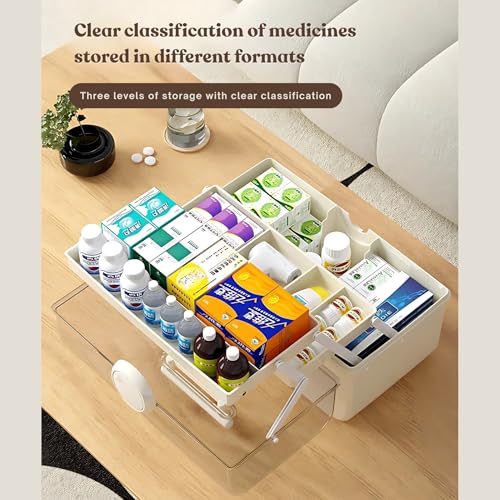 HoopVool® Clear Plastic Medicine Storage Box Organizer, Family Emergency Kit Portable Lockable Container for, Art Craft and Cosmetic Household Organizer (Pink, First Aid Box) - Image 4