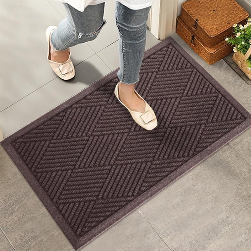 HIYARD Sturdy Front Door Mat Absorbent Muddy Dirt Resist Welcome Door Mats Outdoor Indoor Stain and Fade Resistant NonSlip Rubber Backing Low Profile Doormat for Entryway 3017 Coffee
