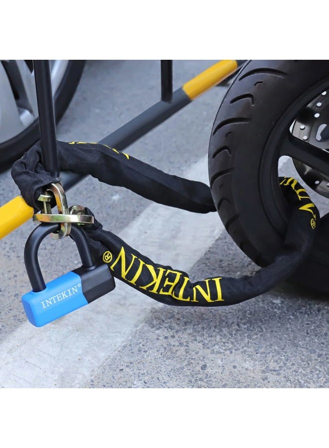 INTEKIN 3.1FT Heavy Duty Chain Lock - 10mm/0.42inch Thick Bike Chain with 16mm/0.64inch Disc Lock for Motorcycles, Scooters, Gates and More, Blue - Image 2