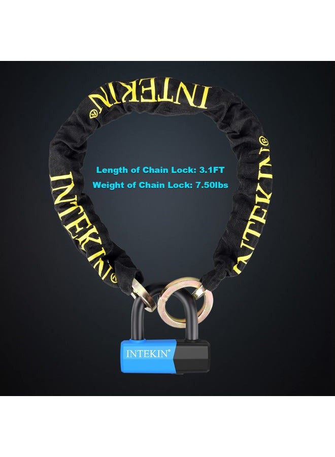 INTEKIN 3.1FT Heavy Duty Chain Lock - 10mm/0.42inch Thick Bike Chain with 16mm/0.64inch Disc Lock for Motorcycles, Scooters, Gates and More, Blue - Image 4