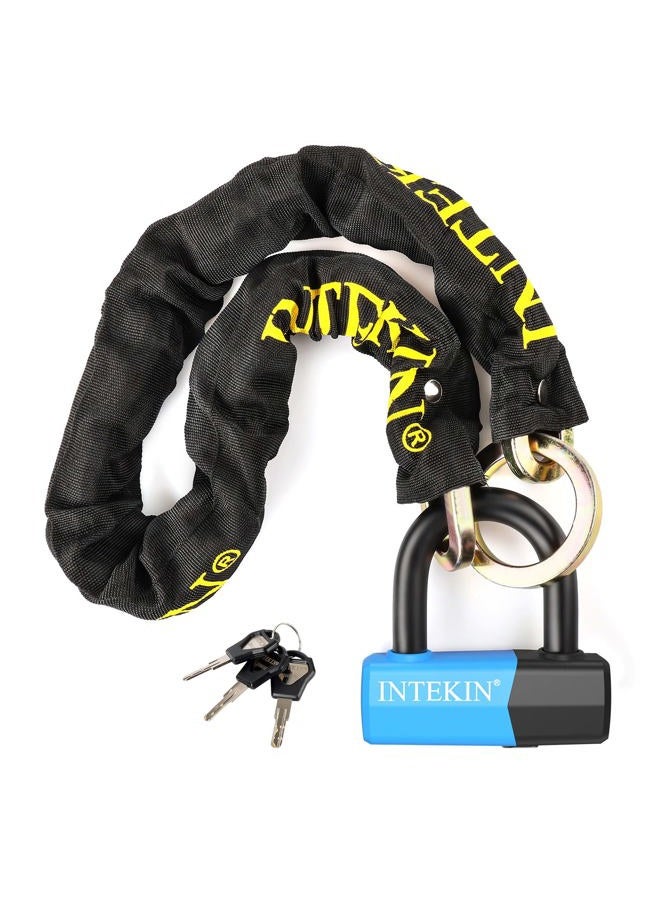 INTEKIN 3.1FT Heavy Duty Chain Lock - 10mm/0.42inch Thick Bike Chain with 16mm/0.64inch Disc Lock for Motorcycles, Scooters, Gates and More, Blue - Image 1