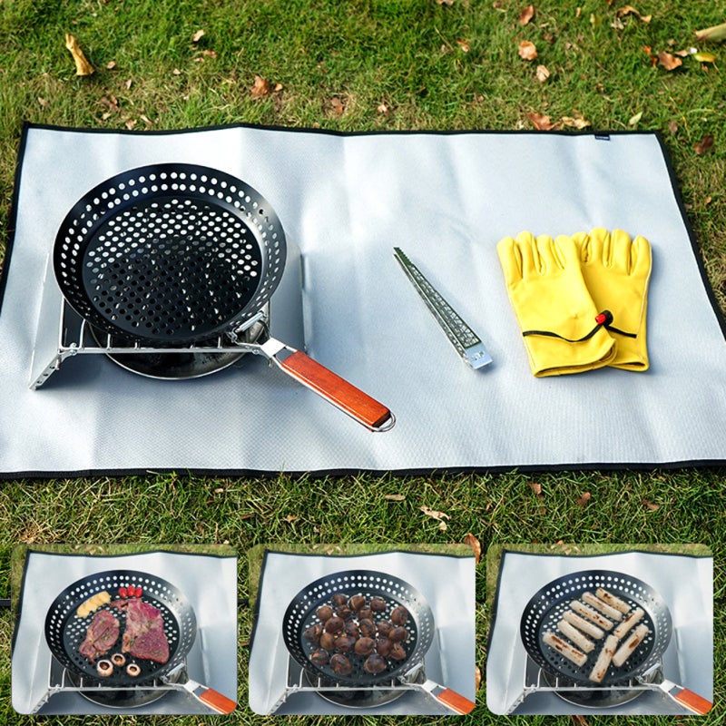 Barbecue Basket: Black Iron Construction With Smooth Wood Handle - Space-Saving Folding Design Grilling Accessory for Outdoor Family Cooking, Meat Fish Vegetable Grilling - Image 3