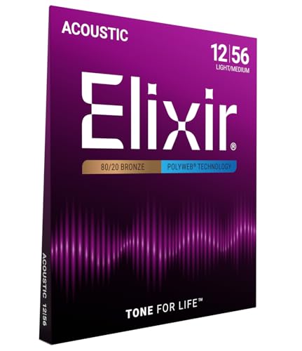 ELIXIR أوتار إليكسير، أوتار جيتار أكوستيك، نحاس 80/20 مع طلاء بولي ويب، نغمة دافئة تدوم طويلاً مع شعور مريح، مجموعة 6 أوتار، خفيف/متوسط 12-56 - Image 1