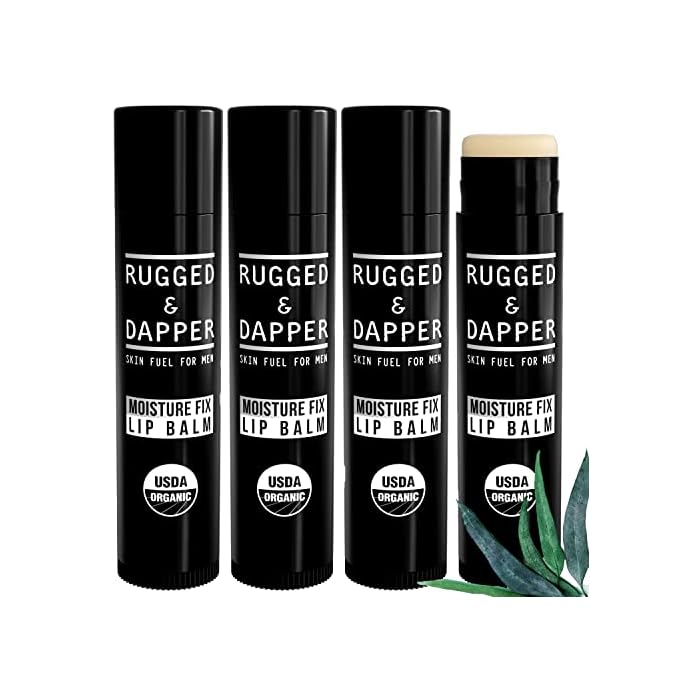 RUGGED & DAPPER Lip Balm for Men - Certified Organic + Natural Ingredients - 4 Pack - Hydrating Mens Chapstick -