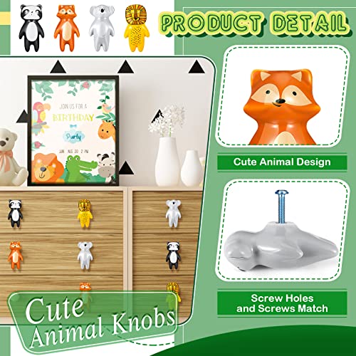 Kathfly 8 Pieces Cute Animal Knobs Kids Handles Ceramic Knobs Child Drawer Pulls Lovely Animal Cupboard Cabinet Nursery Drawer Handles with Screws for Room Bedroom Bathroom Kitchen Door Dressers - Image 3