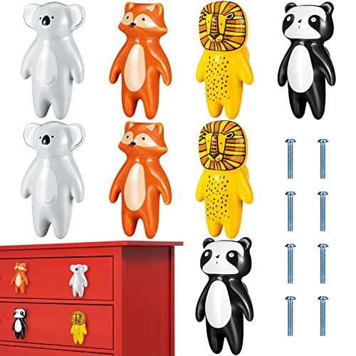 Kathfly 8 Pieces Cute Animal Knobs Kids Handles Ceramic Knobs Child Drawer Pulls Lovely Animal Cupboard Cabinet Nursery Drawer Handles with Screws for Room Bedroom Bathroom Kitchen Door Dressers - Image 1