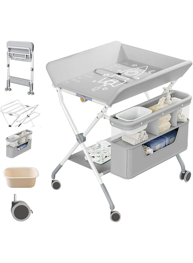 إيروريكس طاولة تغيير حفاضات الأطفال القابلة للطي ومحطة رعاية الأطفال مع تخزين مزدوج الطبقات - Image 1