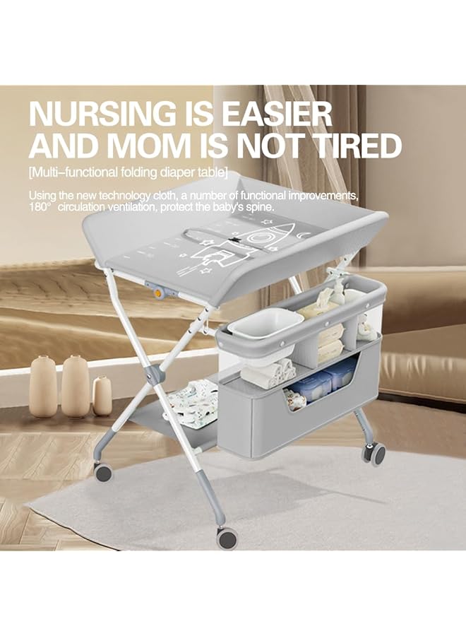 إيروريكس طاولة تغيير حفاضات الأطفال القابلة للطي ومحطة رعاية الأطفال مع تخزين مزدوج الطبقات - Image 2
