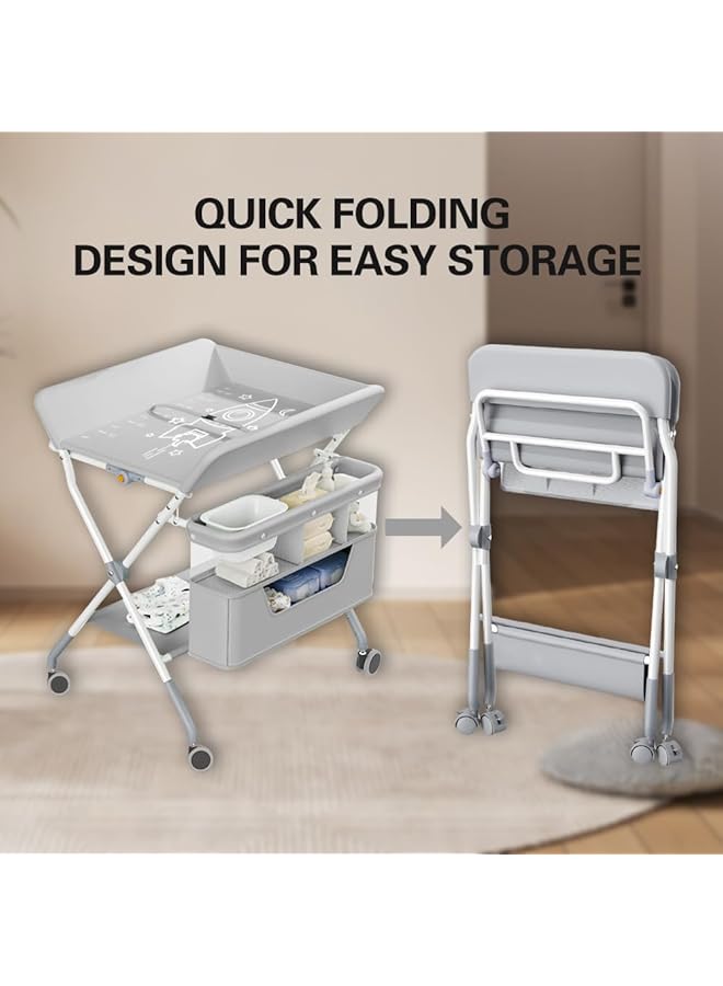 إيروريكس طاولة تغيير حفاضات الأطفال القابلة للطي ومحطة رعاية الأطفال مع تخزين مزدوج الطبقات - Image 4
