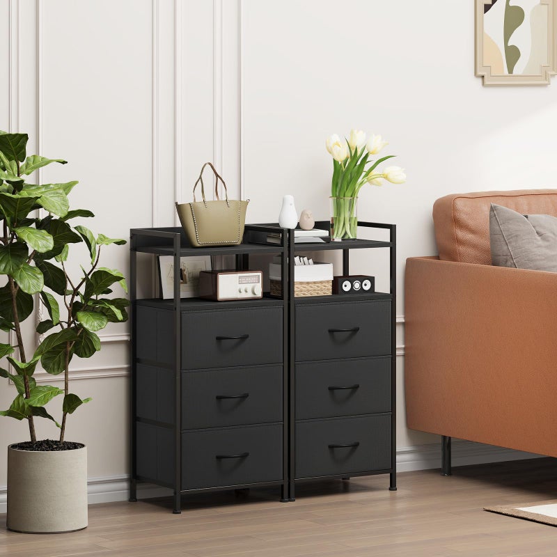 Somdot Nightstand with 3 Drawers, Dresser with Fabric Bins for Bedroom, Hallway, Entryway, Night Stand Bedside Table Furniture, Sturdy Steel Frame, Wooden Top, Easy Pull Fabric Bins, Black - Image 4