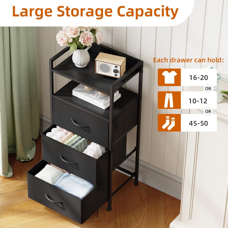 Somdot Nightstand with 3 Drawers, Dresser with Fabric Bins for Bedroom, Hallway, Entryway, Night Stand Bedside Table Furniture, Sturdy Steel Frame, Wooden Top, Easy Pull Fabric Bins, Black - Image 5