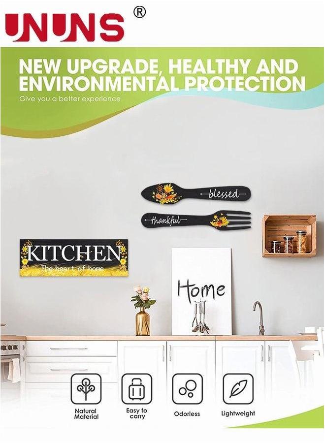 UNUNS Set Of 3 Pieces Eat Sign Wall Decor,Kitchen Wooden Pendant,Fork And Spoon Decor,Country Art For Dining Room  - Image 3