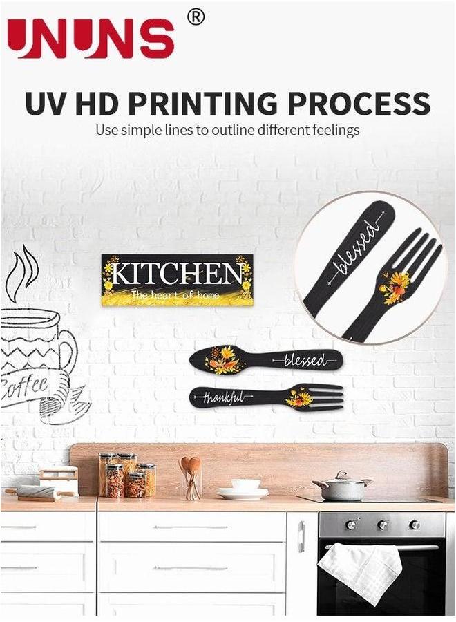 UNUNS Set Of 3 Pieces Eat Sign Wall Decor,Kitchen Wooden Pendant,Fork And Spoon Decor,Country Art For Dining Room  - Image 4