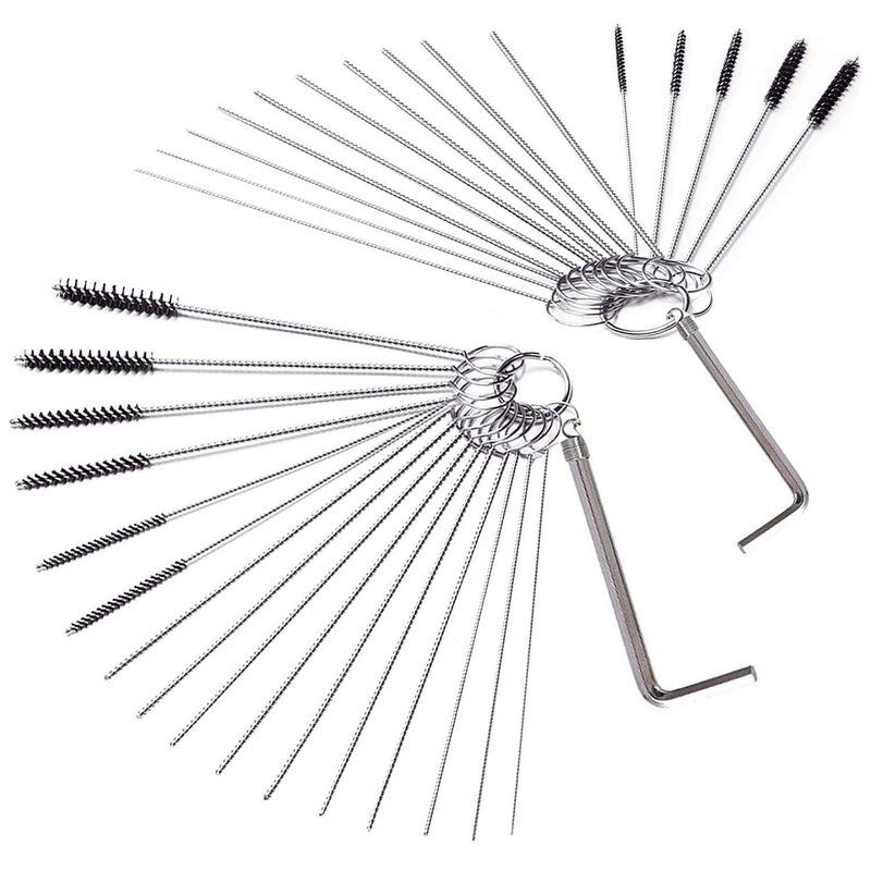 desin 32Piece Carburetor Cleaning Brush Needle Kit Micro Dirt Jet Cleaner Tool Set for Small Engine Motorcycle ATV Weed Eater Airbrush and Chainsaw Stainless Steel Wire with Hex Wrench - Image 3