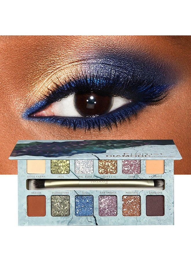 FROMST  Diamond Eyeshadows-12 Color Shine Eyeshadow Palette+Eyeshadow Brush, for Dazzling Metallic Stage Looks,Dreamy Vision - Image 2